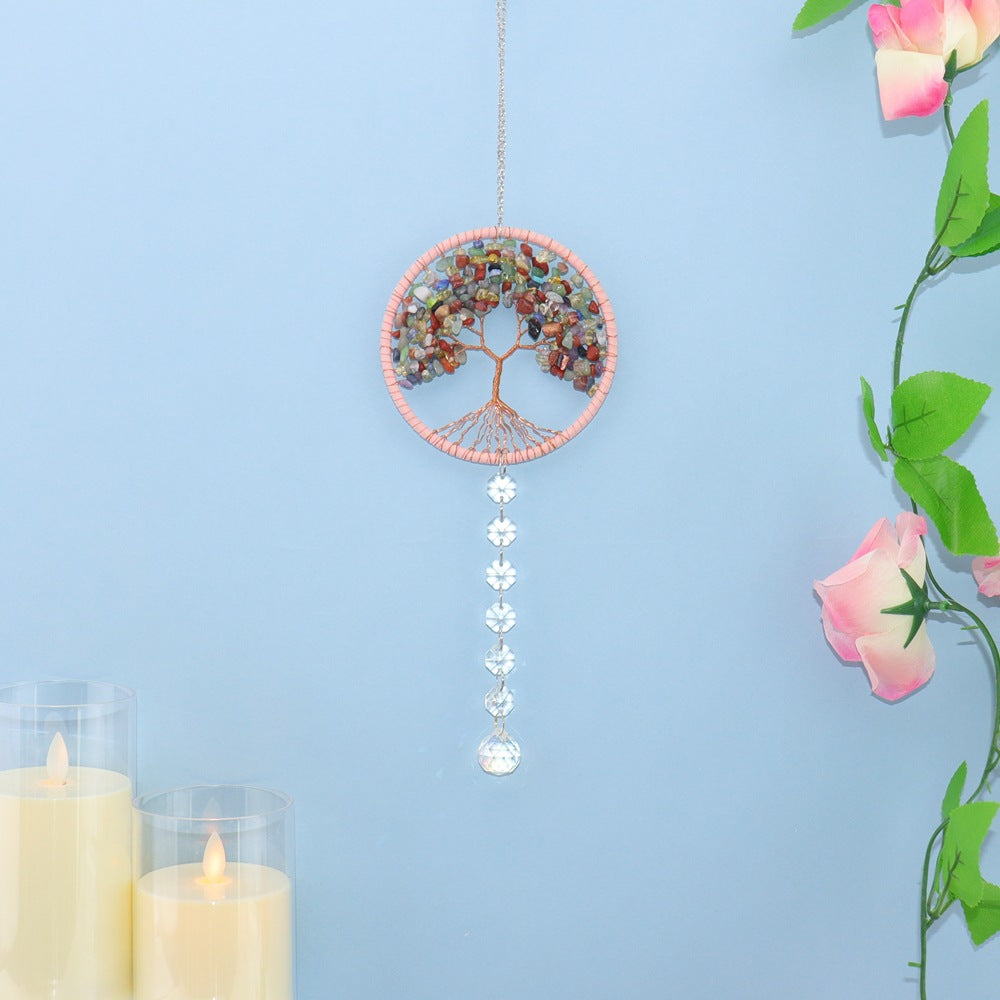 zensoullab Crystal Sun Catcher Car Hanging Woven Fortune Tree Life Tree Car Ornament Car Hanging Crystal Wind Chime Decoration
