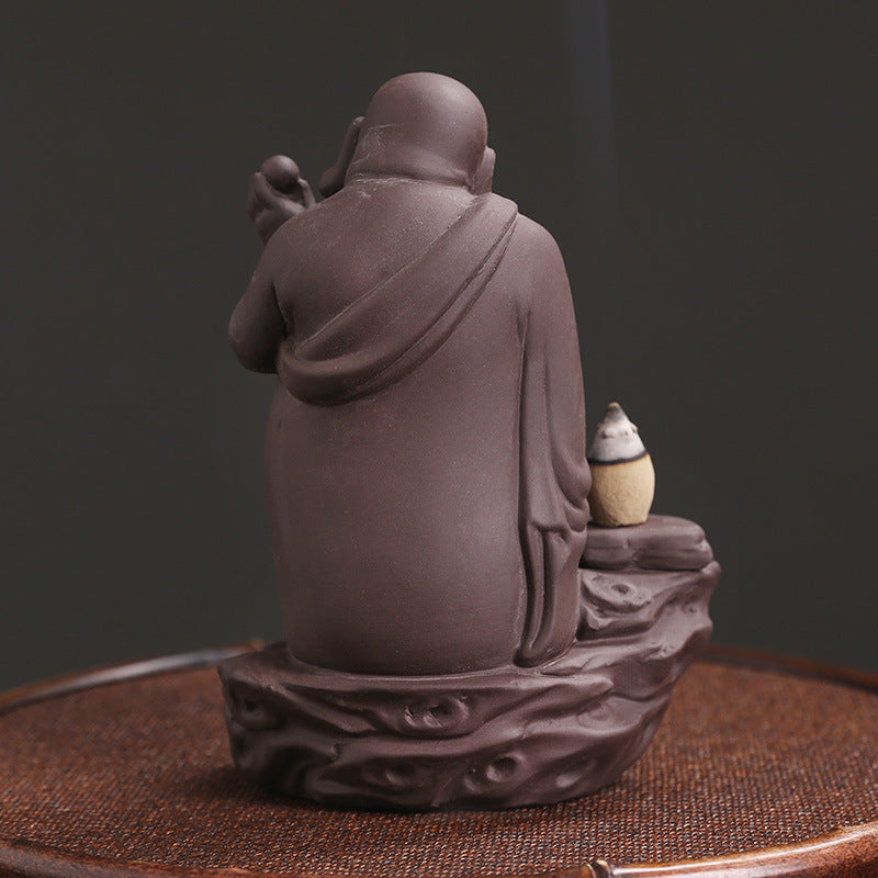 zensoullab New Purple Clay High Mountain Water Flow Backflow Waterfall Incense Burner Creative Maitreya Buddha Sandalwood Backflow Incense Burner Ornament
