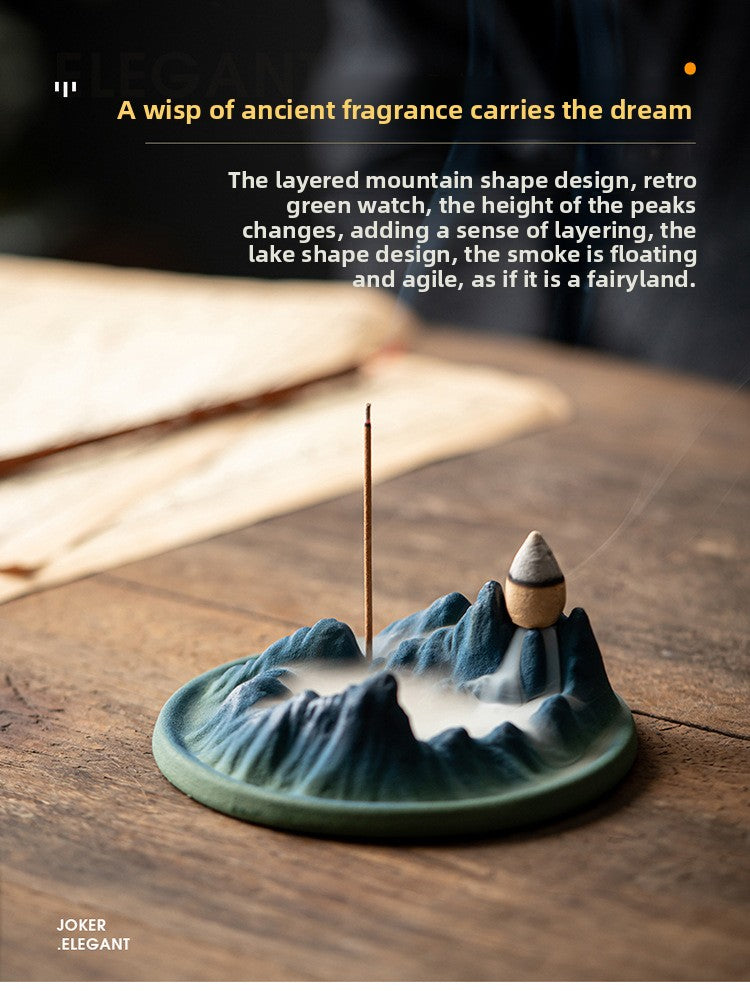 Zensoullab Thousand-Li Landscape Ceramic Wire Incense Holder Backflow Incense Burner Home Indoor Incense Burner Zen Study Tea Table Incense Holder Ornaments