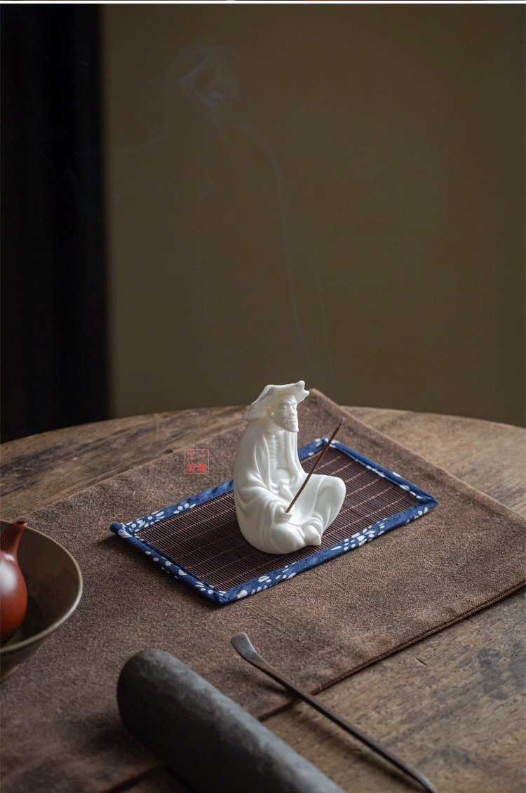zensoullab Creative Jiang Taigong Fishing Old Man Ceramic Incense Burner Ornament Tea Pet Decoration Living Room Home Sandalwood Incense Holder Incense Ceremony