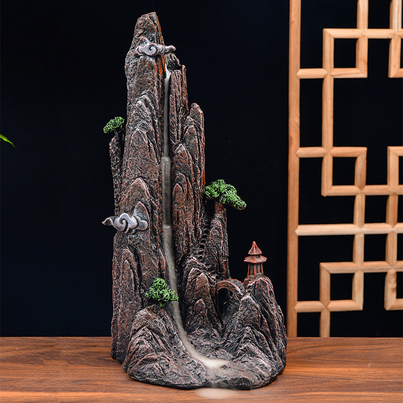 zensoullab Resin Carved Backflow Incense Burner Mountain Water Creative Aromatherapy Burner Ornamental Smoke Incense Burner Agarwood Sandalwood Incense Dehua Ceramic
