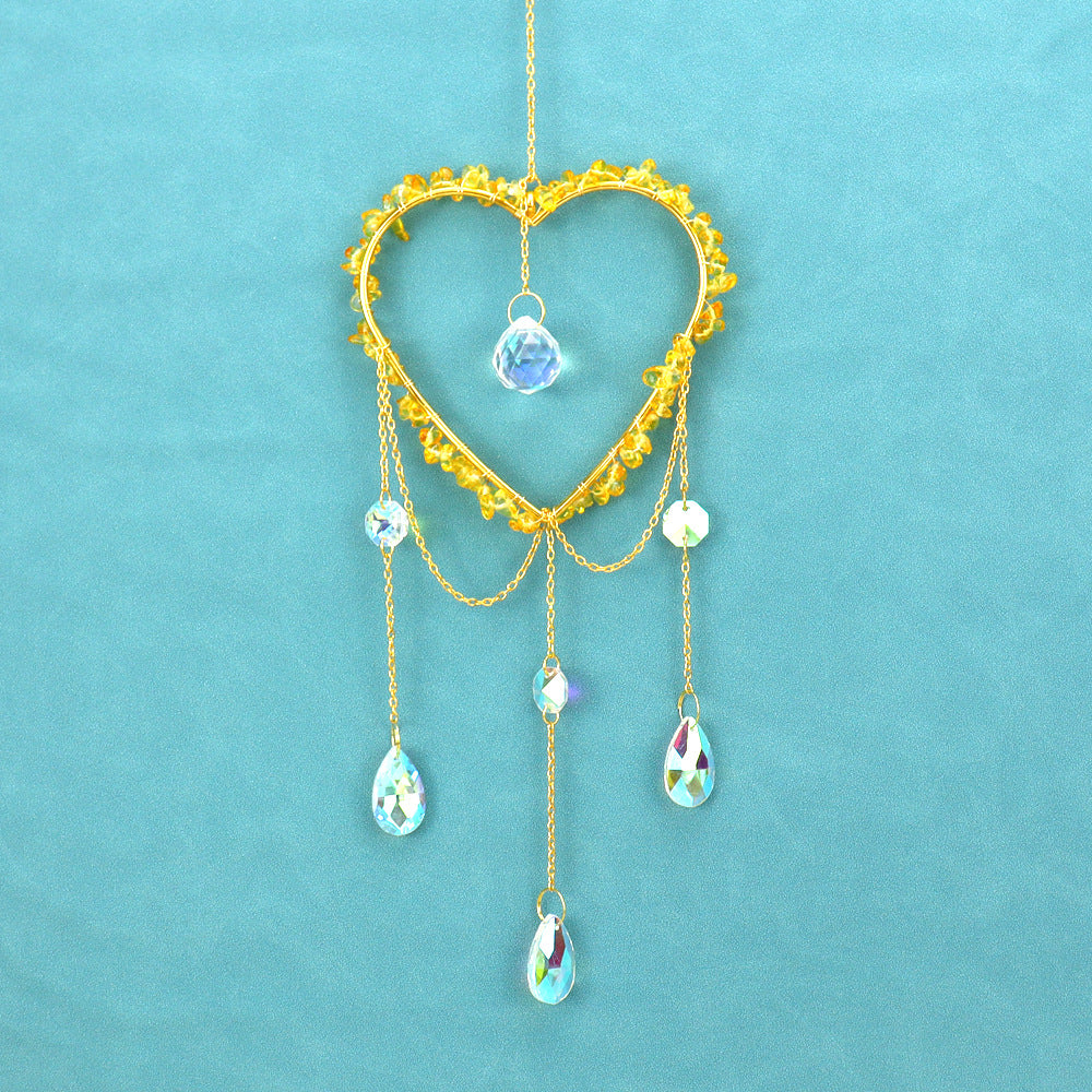 zensoullab Natural Raw Stone Crystal Wind Chime Sun Catcher Heart Hanging Holiday Home Decoration