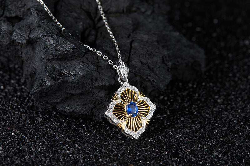 zensoullab Colorful Treasure Collarbone Chain S925 Sterling Silver Inlaid with Natural Sapphire Necklace for Women Light Luxury