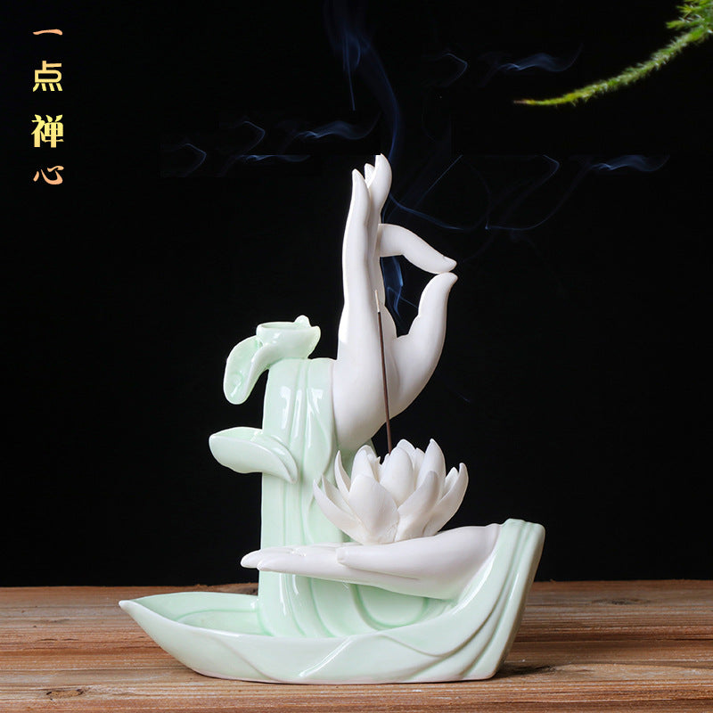 zensoullab Backflow Incense Burner Home Purple Clay Flow Incense Burner Indoor Ornament Ceramic Buddha Hand Incense Burner Home Decor