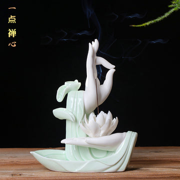 zensoullab Backflow Incense Burner Home Purple Clay Flow Incense Burner Indoor Ornament Ceramic Buddha Hand Incense Burner Home Decor