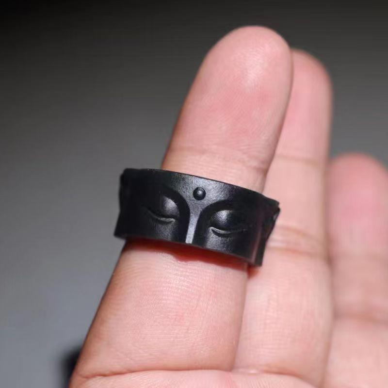 zensoullab Buddha Silence Ring Men's Wide Version Gold Buddha Head Index Finger Ring Fashion Simple Ethnic Style Buddhist Open Ring