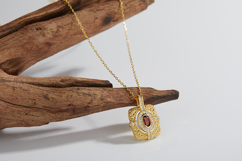 zensoullab Niche Personality Design Colorful Gemstone Necklace for Women S925 Sterling Silver Natural Garnet Gemstone Pendant Light Luxury High-end Feel