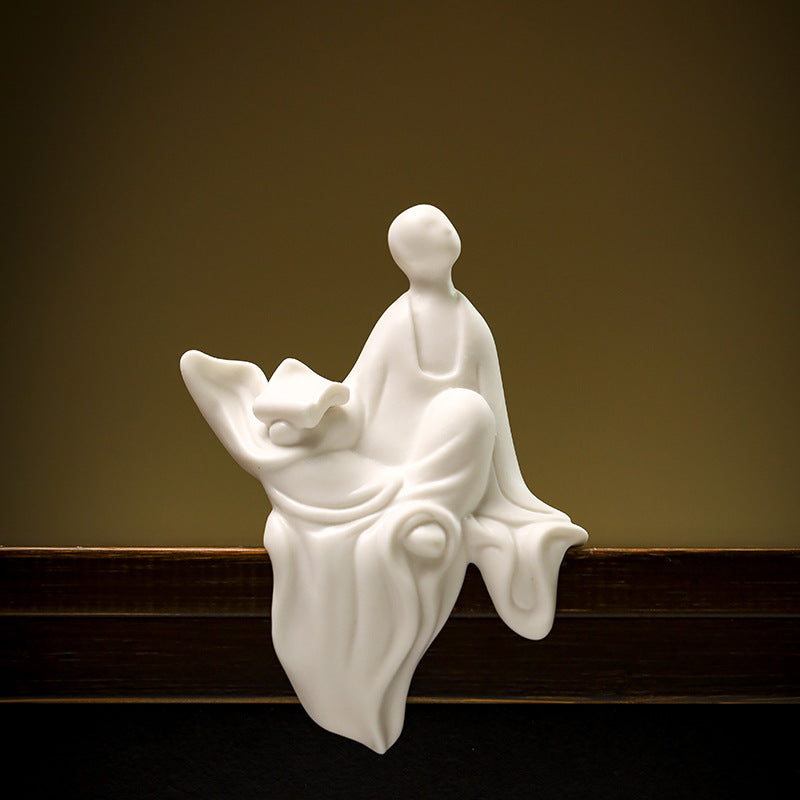 zensoullab Ceramic Zen Unfettered Buddha New Chinese Style Figure Little Monk Living Room Study Entrance Simple Decorative Craft Ornament