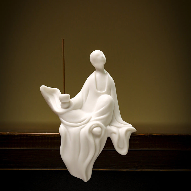 zensoullab Ceramic Zen Unfettered Buddha New Chinese Style Figure Little Monk Living Room Study Entrance Simple Decorative Craft Ornament