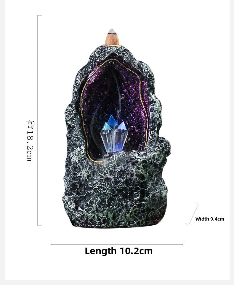 zensoullab Creative Resin Backflow Incense Burner Crystal Cave LED Night Light Aesthetic Indoor Incense Creative Ornament Backflow Incense