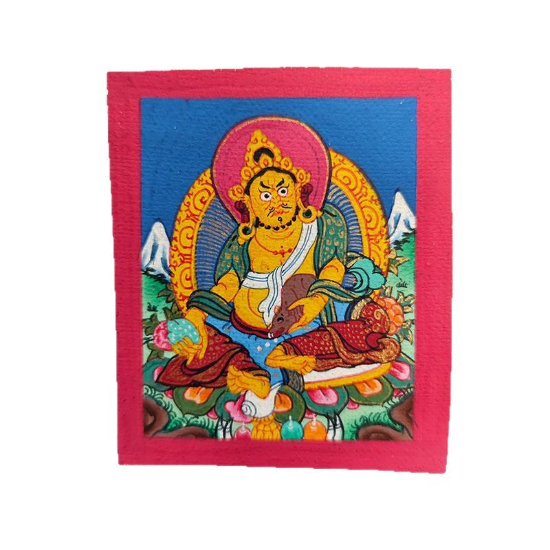 zensoullab Yellow God of Wealth Hand-painted Small Thangka Nepal Pure Hand-painted Square Round Tibetan Thangka Zodiac Guardian Pendant