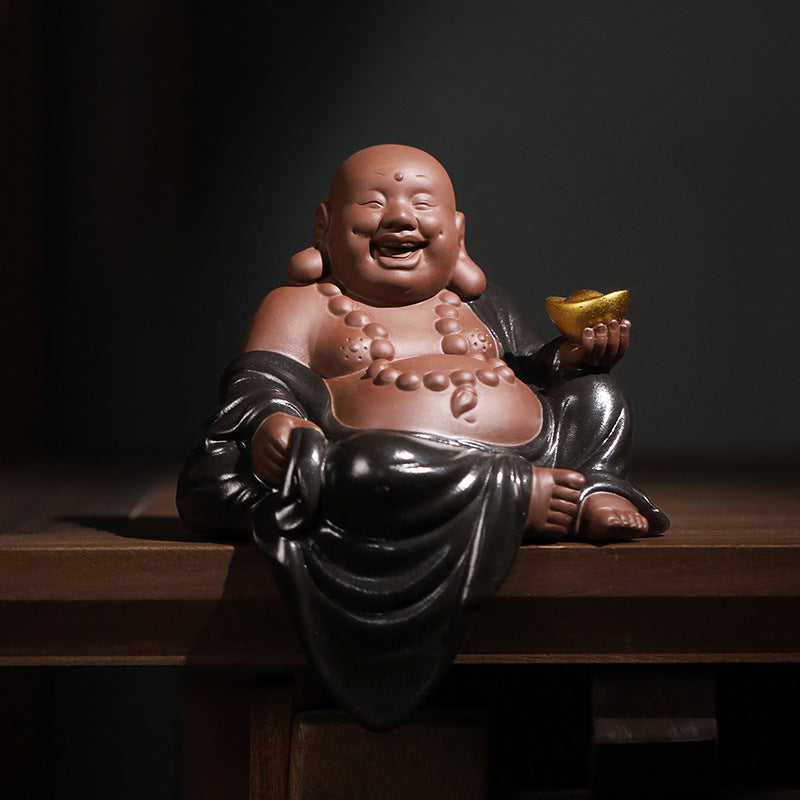 zensoullab Zen Wealth-Attracting Ceramic Maitreya Buddha Figurine Laughing Buddha New Chinese Style Living Room Entrance Hall Curio Shelf Office Tea Room Decoration