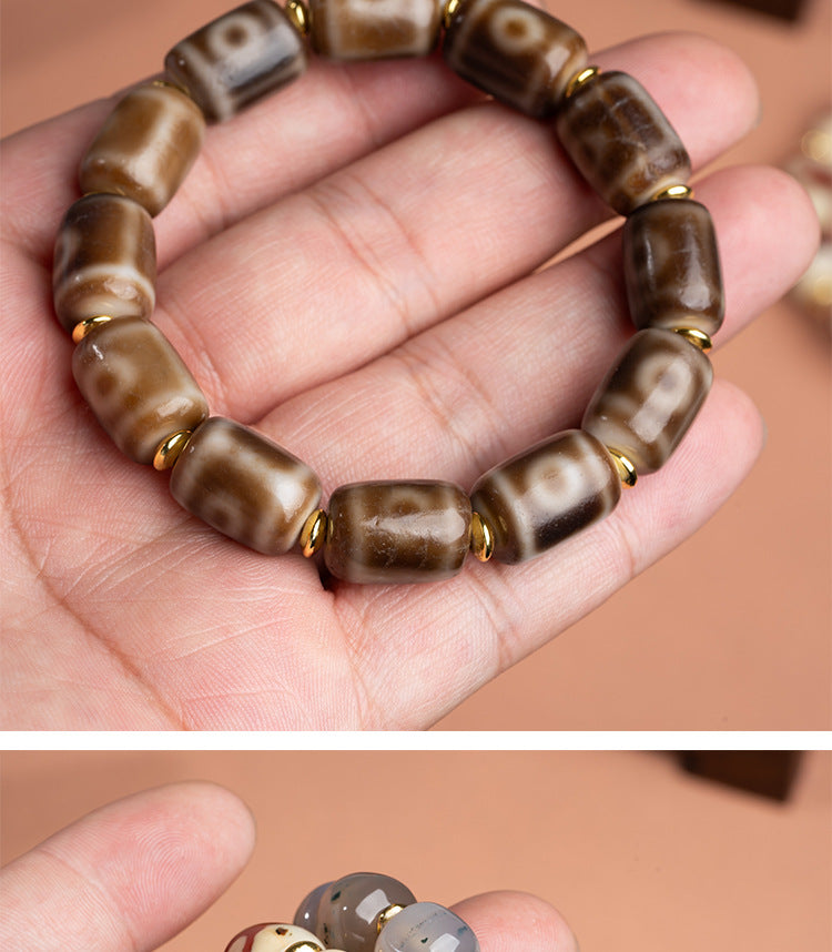 zensoullab Natural Tiger Tooth Dzi Bead Agate Bracelet Fashion Versatile High-Quality Unisex Couple Style Single Circle Bracelet In Stock