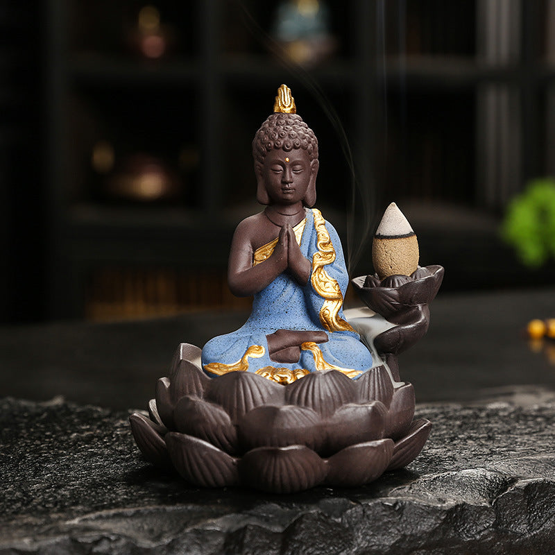 zensoullab Purple Clay Ceramic Lotus Base Thai Buddha Backflow Incense Burner Hot Selling Backflow Incense Offering Incense Burner Sandalwood Incense