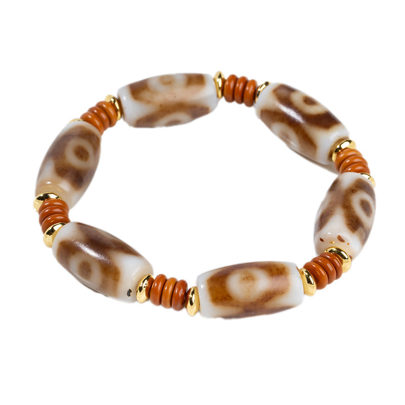 zensoullab Natural Three-Eyed Dzi Bead Agate Bracelet Fashion Versatile Unisex Couple Style Tiger Tooth Single Circle Bracelet In Stock