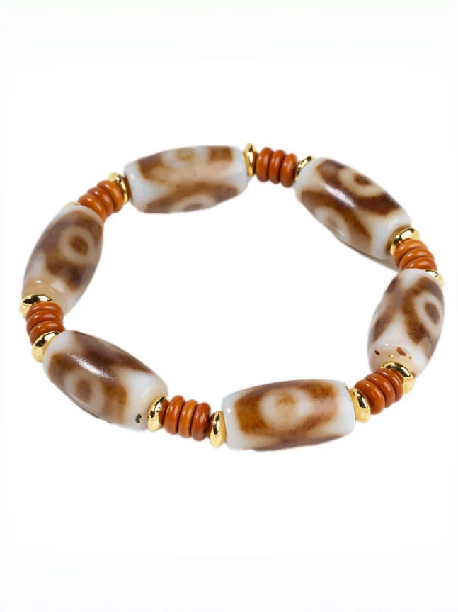 zensoullab Natural Three-Eyed Dzi Bead Agate Bracelet Fashion Versatile Unisex Couple Style Tiger Tooth Single Circle Bracelet In Stock