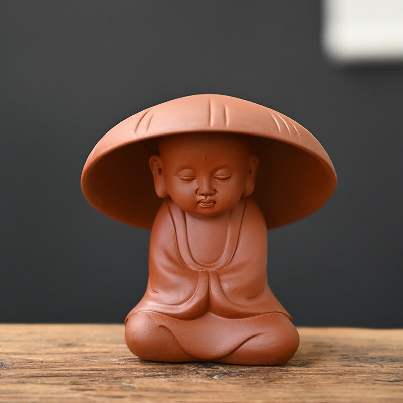 zensoullab Zen Purple Clay Little Monk Tea Pet Tea Leaf Filter Kung Fu Tea Set Accessories Creative Hat Tea Strainer Full Ceramic Tea Infuser