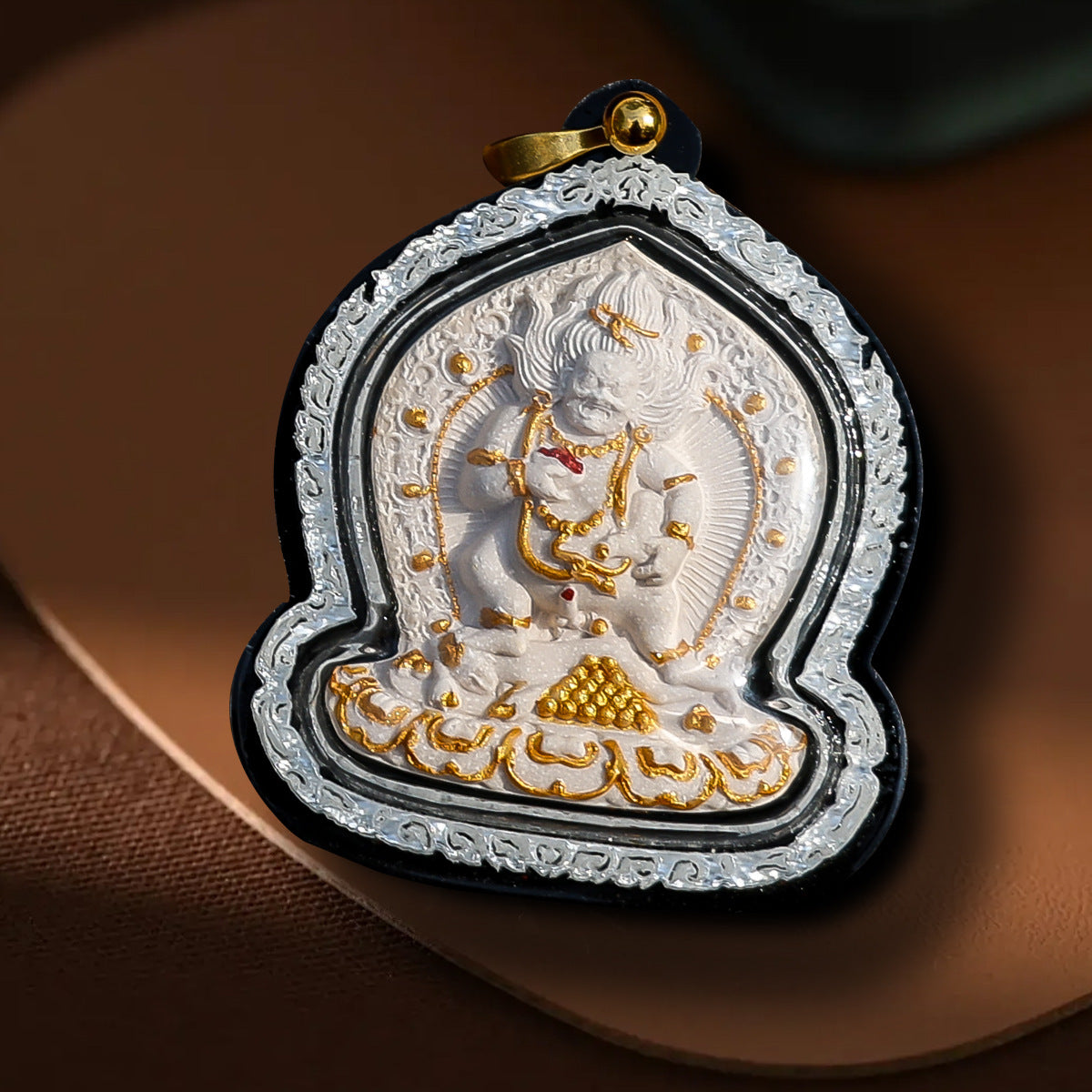 zensoullab Gawu Box Pendant Hand-painted Incense Ash Rubbing Three-dimensional Thangka Buddha Statue Yellow God of Wealth Five-way God of Wealth Buddha Amulet Men and Women Necklace