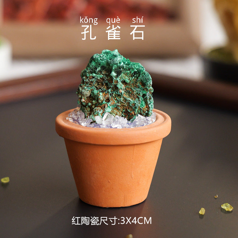 zensoullab Natural Crystal Raw Stone Mineral Pot Ornament Crystal Gemstone DIY Simulation Potted Plant Home Desktop Car Ornament