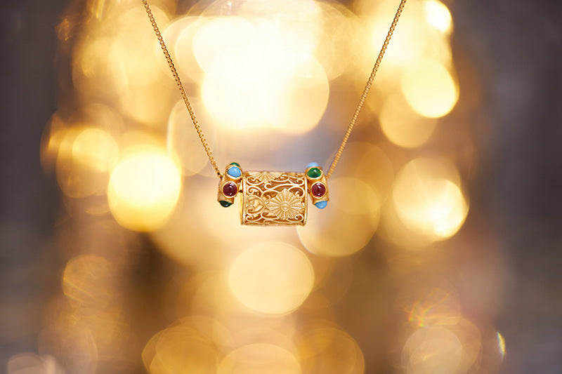 zensoullab S925 Sterling Silver Ancient Gold Craft Vintage Pendant Jewelry Elegant Versatile Pendant Ethnic Jewelry Women's Necklace