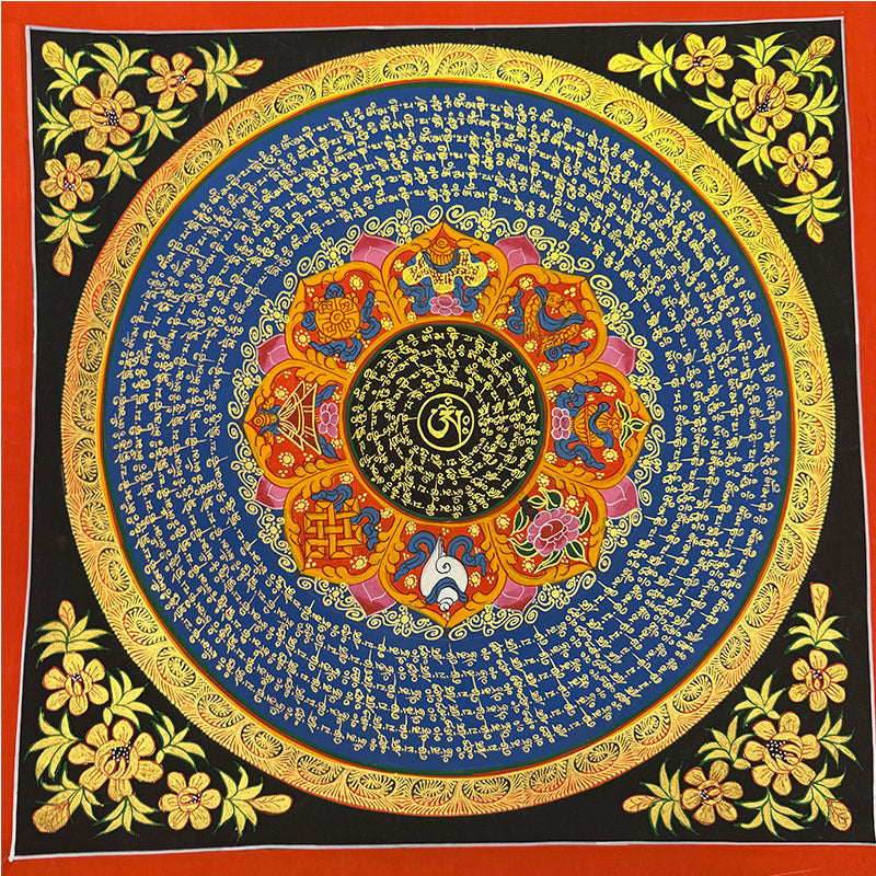 zensoullab Nepal Scripture Mandala Hand-painted Thangka Tibetan Hand-painted Six-syllable Mantra Thangka Living Room Entrance Hallway Decorative Painting