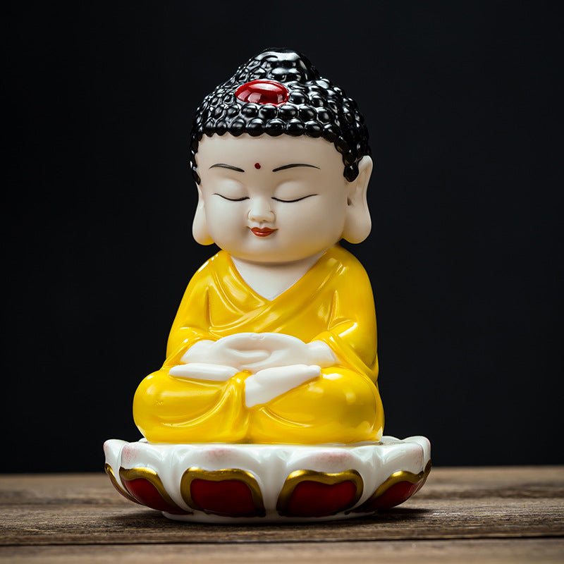 zensoullab Ceramic Small Ornaments Sitting Lotus Western Three Saints Statue Amitabha Buddha Guanyin Mahasthamaprapta Bodhisattva Buddha Statue Living Room Home Use