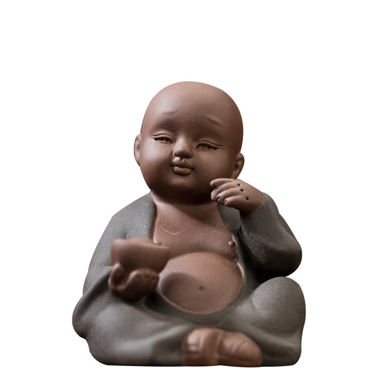 zensoullab Purple Clay Can Raise Tea Pets Little Monk Zen Ornament Tea Room Tea Tabletop Small Decoration Tea Play Figure Handicraft