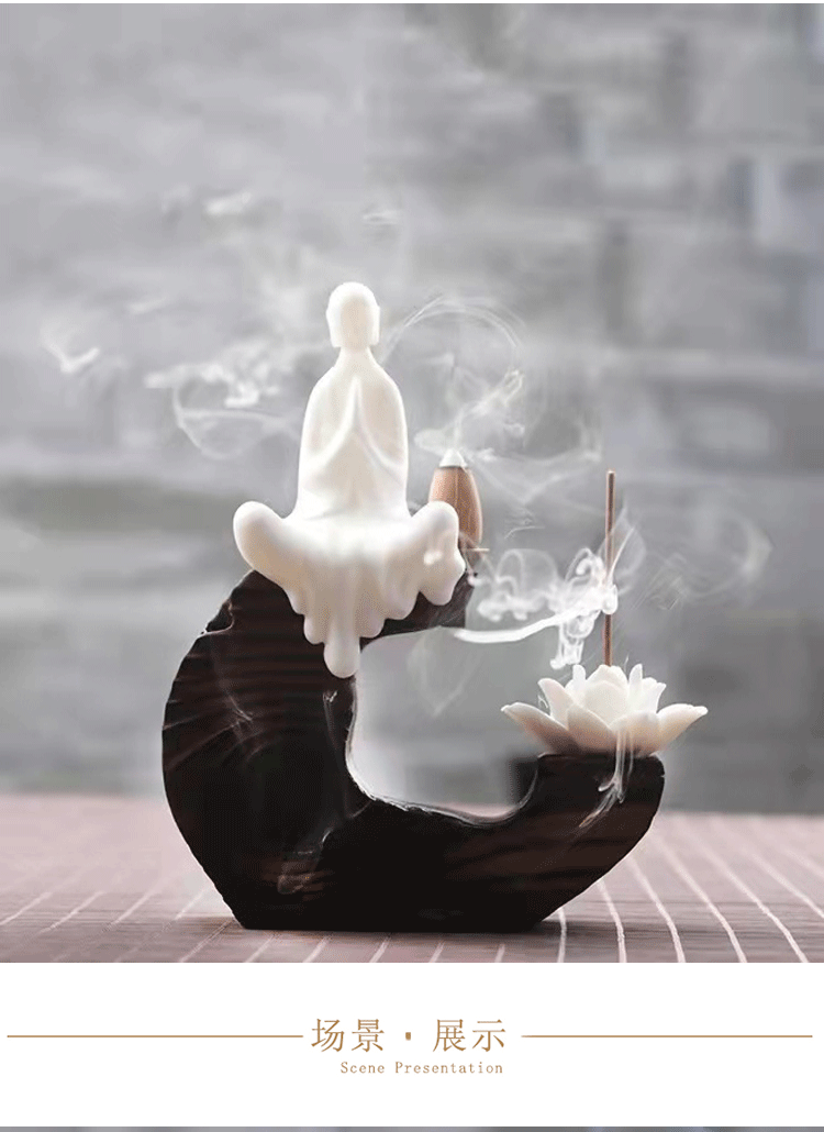 zensoullab Creative Phaseless Buddha Ceramic Ornament Backflow Incense Burner Little Monk Incense Home Indoor Incense Holder Sandalwood Incense Burner