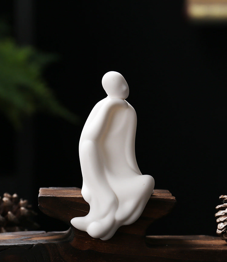 zensoullab Zen White Porcelain Formless Buddha Root Carving Accessories Ceramic Little Monk Chinese Style Living Room Entrance Hall Curio Rack Minimalist Small Ornaments