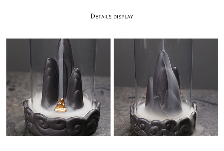zensoullab Original Purple Clay Mountain Water Backflow Incense Burner Creative Cloud Windproof Cover Backflow Incense Burner Hot