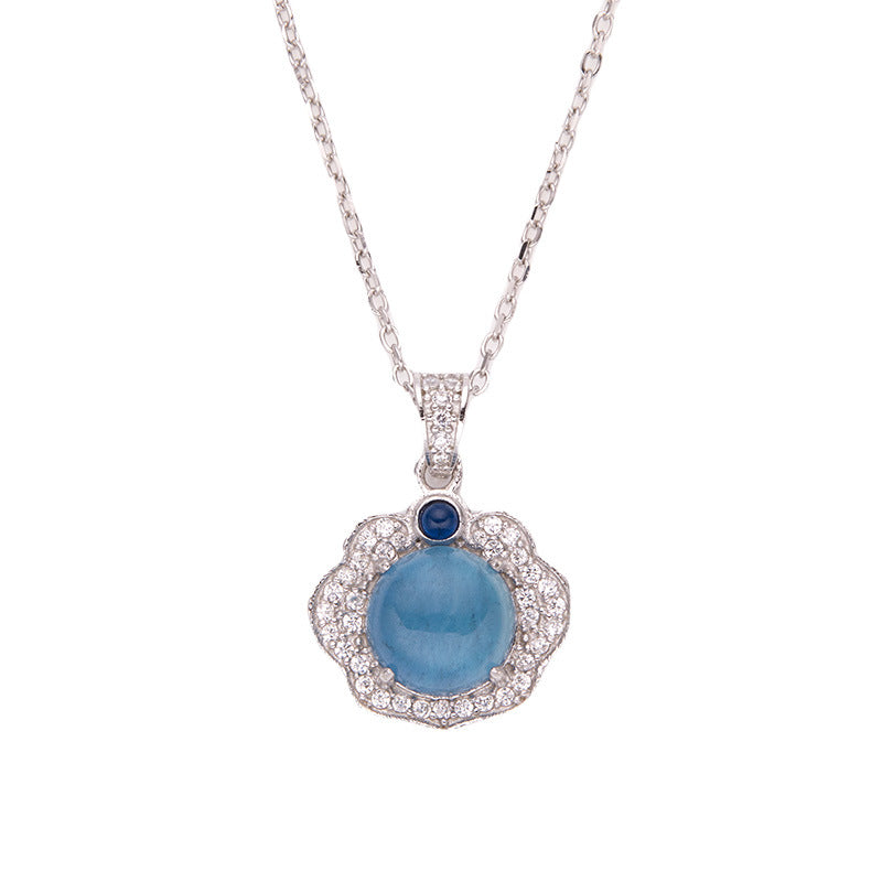 zensoullab French Design S925 Sterling Silver Natural Aquamarine Gemstone Necklace for Women, Personalized Multiple Pendants Fashion Collarbone Chain