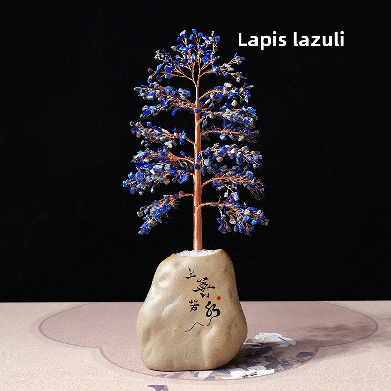 zensoullab Natural Yellow Crystal Crushed Stone Money Tree Hand-woven Copper Wire Home Office Opening Housewarming Wealth Tree Gift Ornament