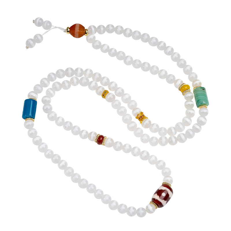 zensoullab Natural Medicine One-Eye Dzi Bead Necklace White Agate Multi-Circle Pendant Unisex Braided Necklace In Stock