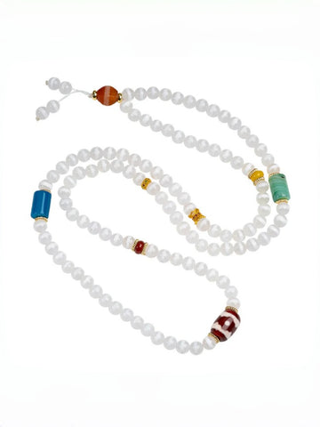 zensoullab Natural Medicine One-Eye Dzi Bead Necklace White Agate Multi-Circle Pendant Unisex Braided Necklace In Stock