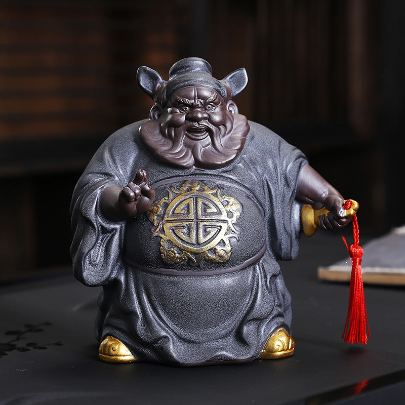 zensoullab Creative Ceramic Zhongkui Figurine Chinese Zen Style Character Ornament Home Living Room Tea Room Entrance Decoration Craft Gift