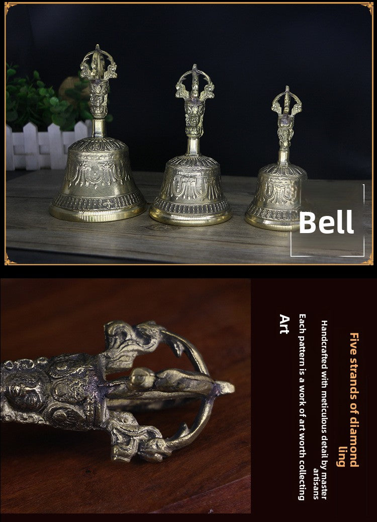 zensoullab Nepal Handmade Copper Bell Pestle Brass Five-Pronged Vajra Bell Pestle Healing Awakening Bell Buddhist Supplies Direct Supply