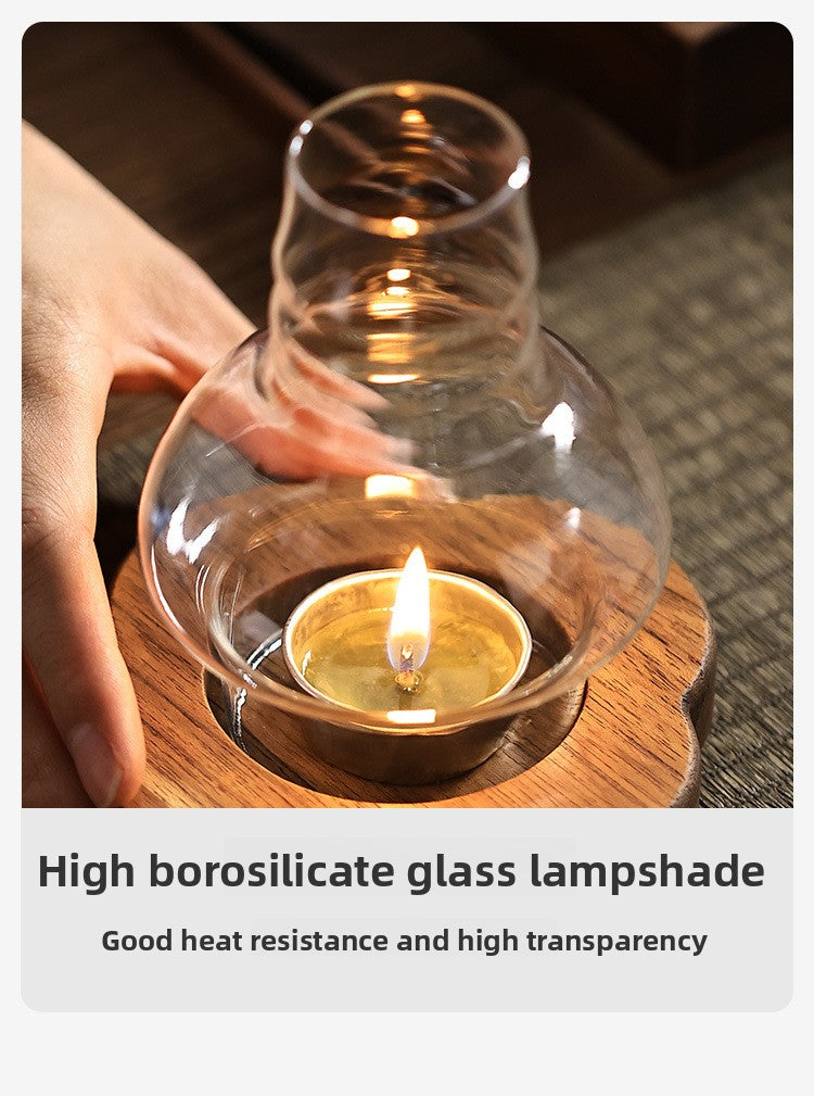 Zensoullab Japanese Style Solid Wood Windproof Glass Lampshade Candlestick Vintage Aromatherapy Candle Light Coffee Table Zen Atmosphere Ornaments