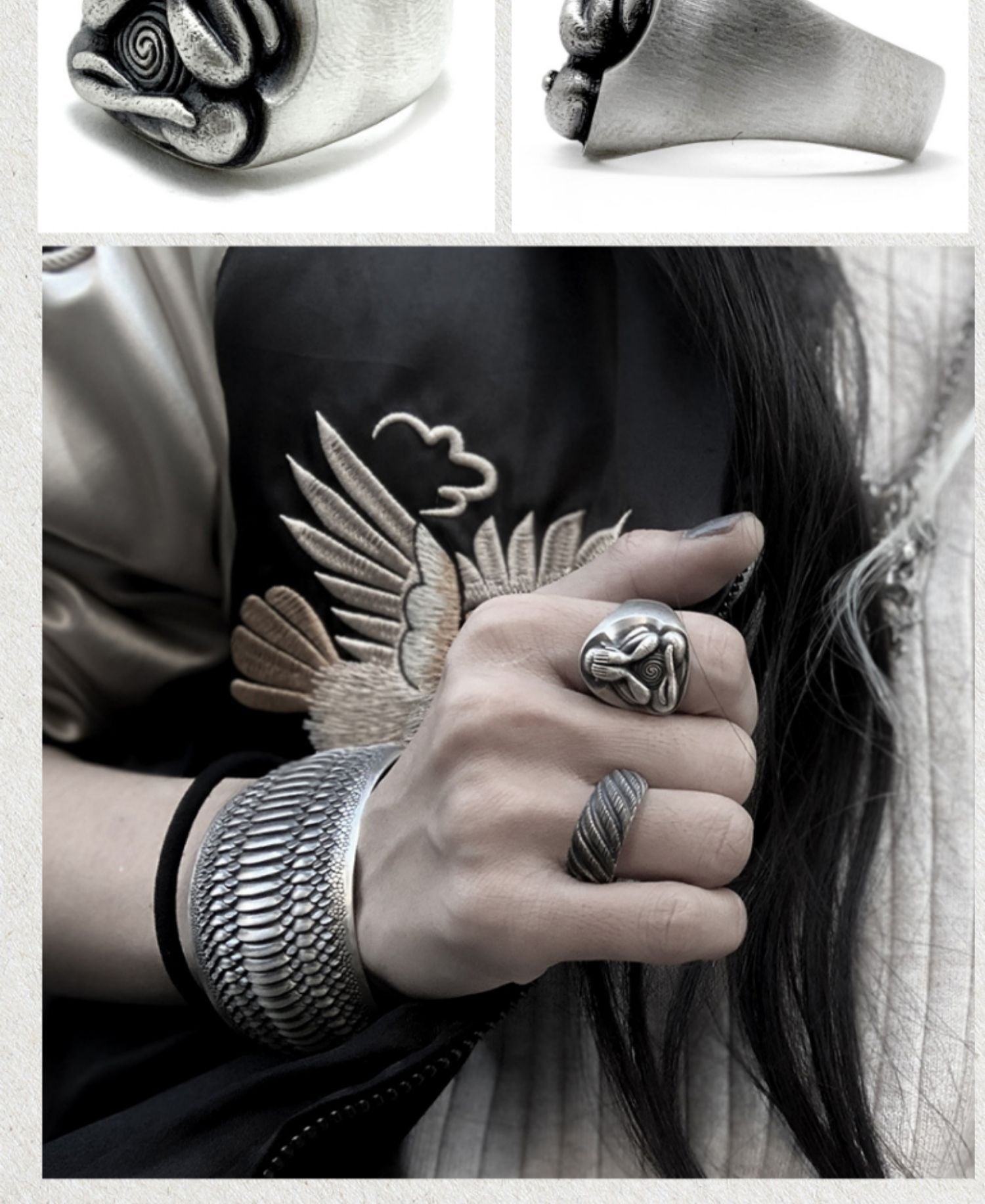 Zensoullab Retro Bida Buddha Thai Silver Thick Ring Oriental Style Pothole Men's Fashion Open-End Personality Ring