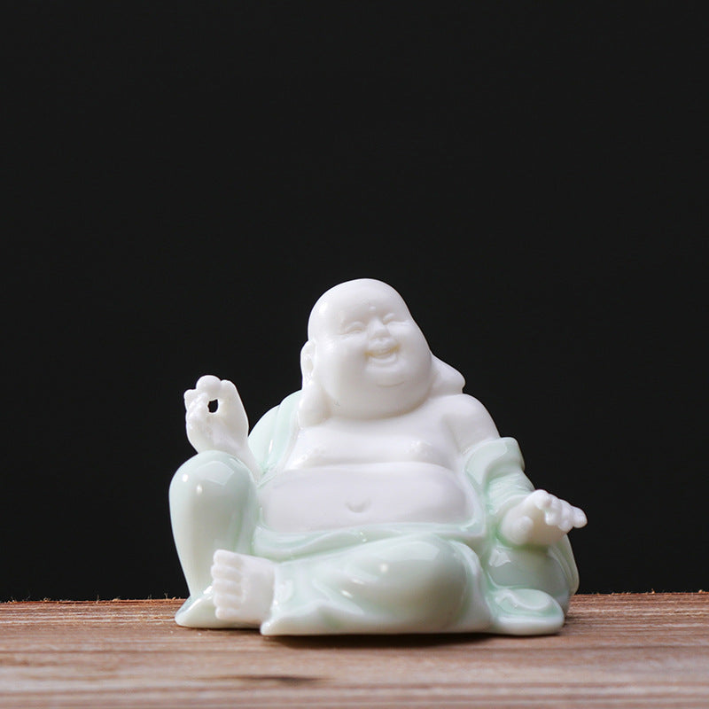 zensoullab Premium Ceramic Lucky Maitreya Buddha Fat Belly Laughing Buddha Living Room Entrance Car Home Decoration Zen Ornament