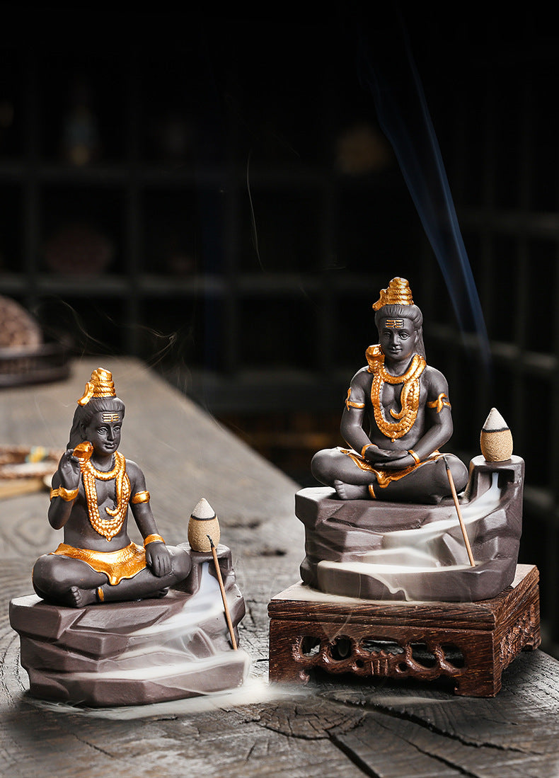 zensoullab Buddha Statue Zen Home Decor Craft Creative Southeast Asian Shiva Buddha Statue Backflow Incense Burner
