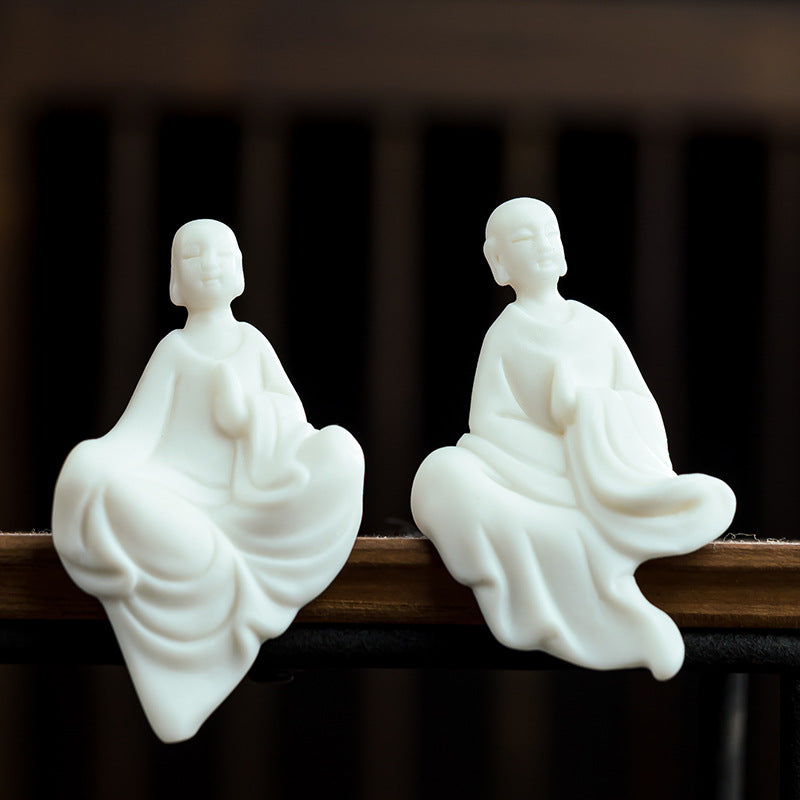 zensoullab Mini Fingertip Small Buddha Ceramic Little Monk Ornament Micro Landscape Tea Room Fish Tank Decoration Formless Buddha Zen Small Figure