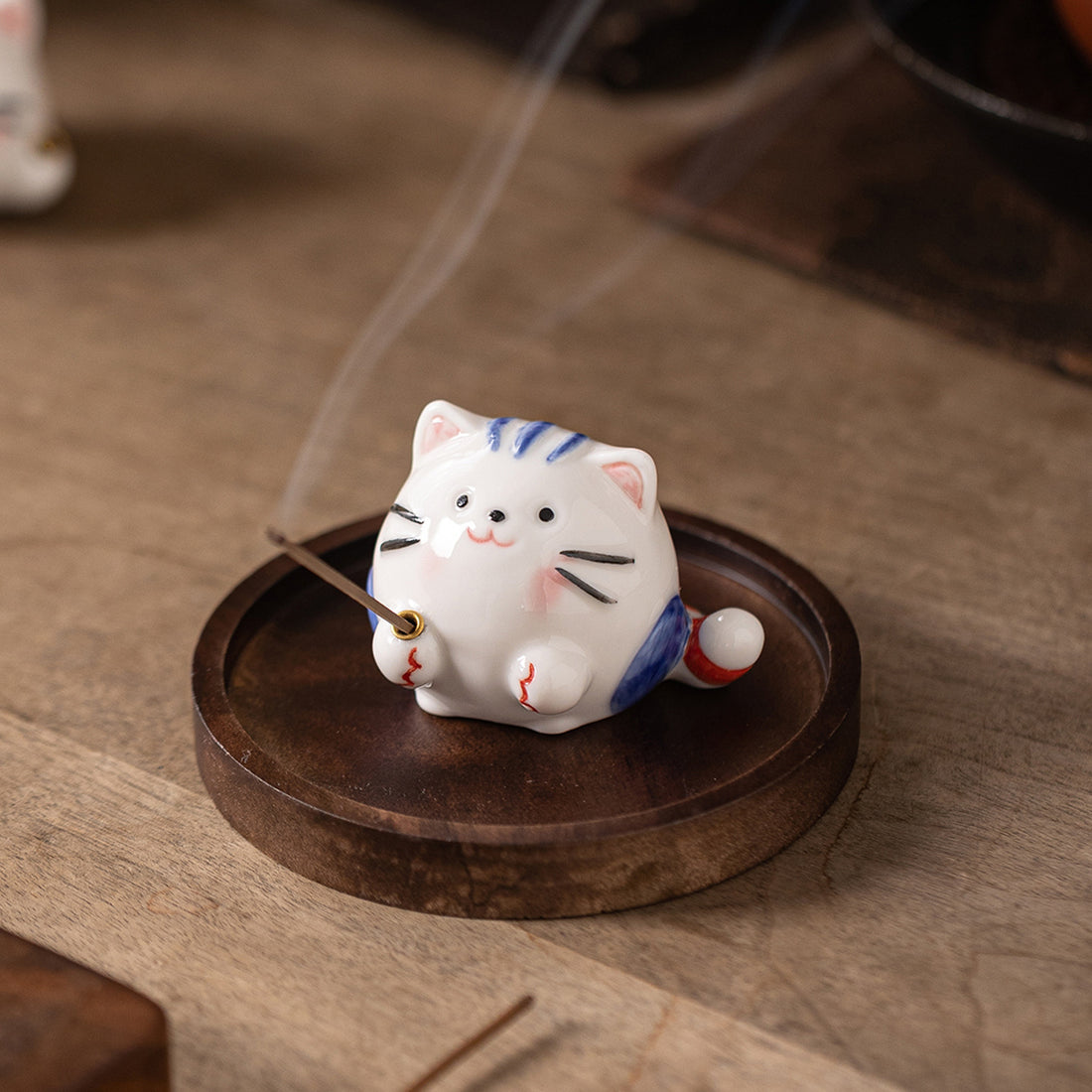 zensoullab Creative Ceramic Cute Little Cat Incense Holder Base Incense Tray Tea Room Tea Table Small Incense Burner Ornament Incense Burner