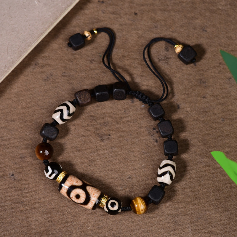 zensoullab Vintage Tibetan Style Patina Tiger Tooth Dzi Bead Agate Bracelet for Men and Women Multi-Gemstone Ethnic Style Hand String