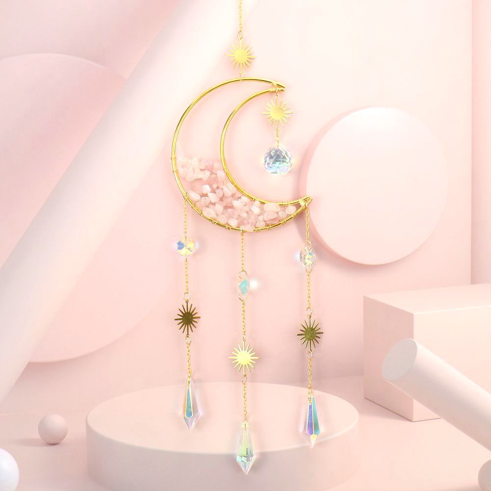 Zensoullab Natural Crystal Gravel Moon Hourglass Sunshine Catcher Sun Catcher Lighting Wind Chimes Decorative Pendant