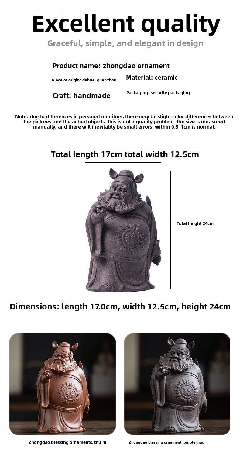 zensoullab Zen Style Chinese Purple Clay Zhongkui Blessing Figurine Creative Home Living Room Study Entrance Craft Decoration Ornament