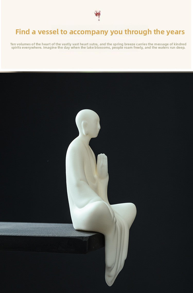 zensoullab Zen White Porcelain Little Monk Home Living Room Entrance New Chinese Style Decoration Ceramic Little Monk Desktop Figurine