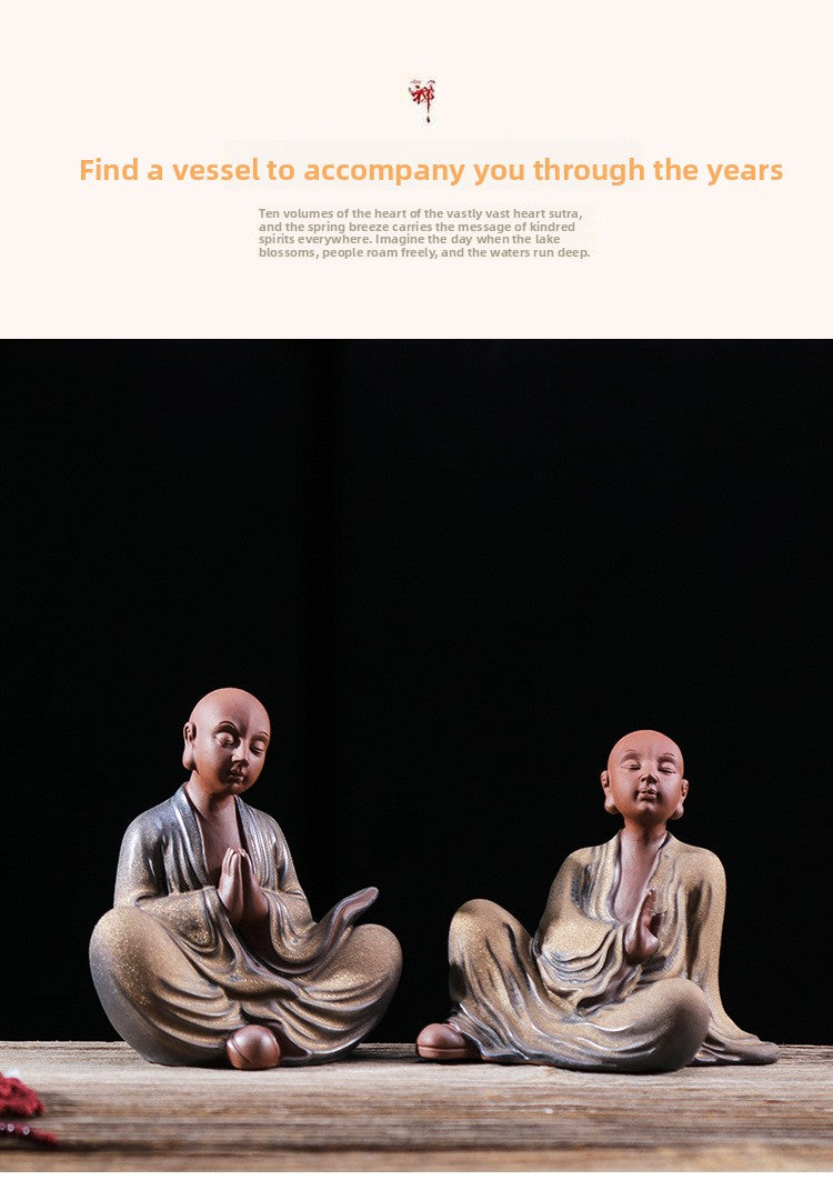 zensoullab Premium Purple Clay Little Monk Tea Pet Tea Tray Kung Fu Tea Set Accessories Little Shaolin Zen Style Chinese Home Decor