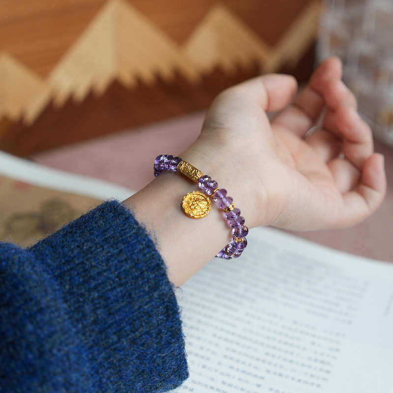 zensoullab Nine Purple Fire Cut Amethyst Bracelet for Women, Straight Cut High-end Crystal Jewelry Bracelet