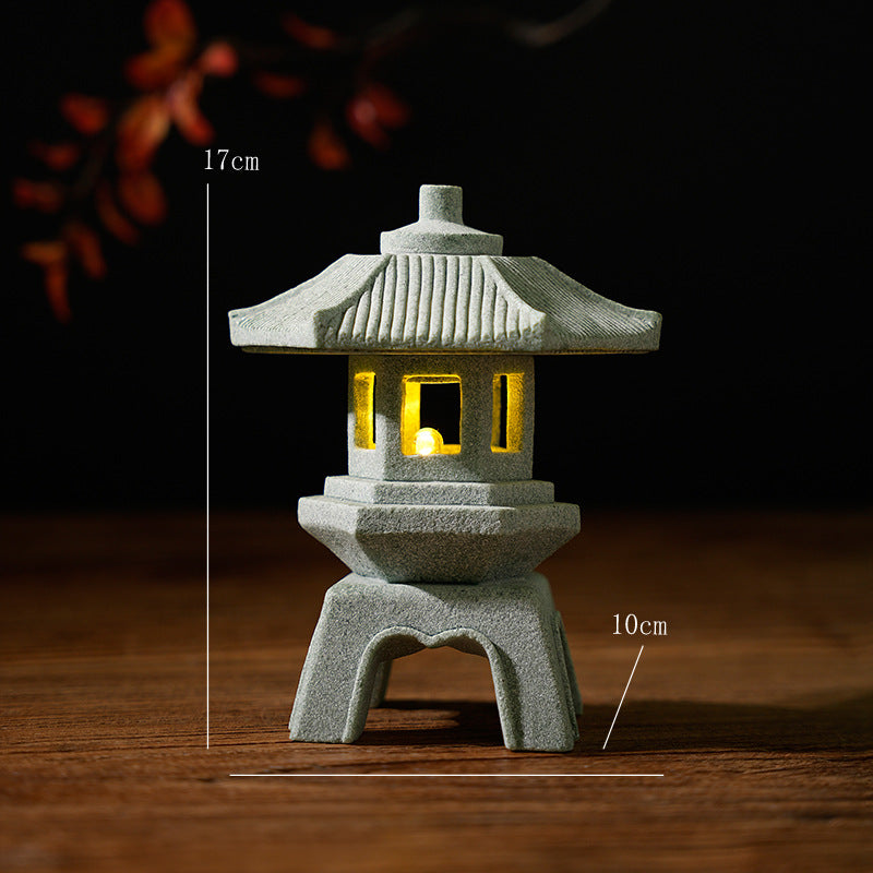 zensoullab Japanese Style Stone Lantern Micro Landscape Ornament Chinese Style Bonsai Fish Tank Decoration Ancient Style Desktop Zen Tea Table Stone Lantern