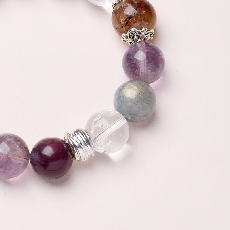 zensoullab Original Design Natural Amethyst Bracelet for Women Nine Purple Fire Yellow Assay White Crystal Multi-Gemstone Crystal Bracelet